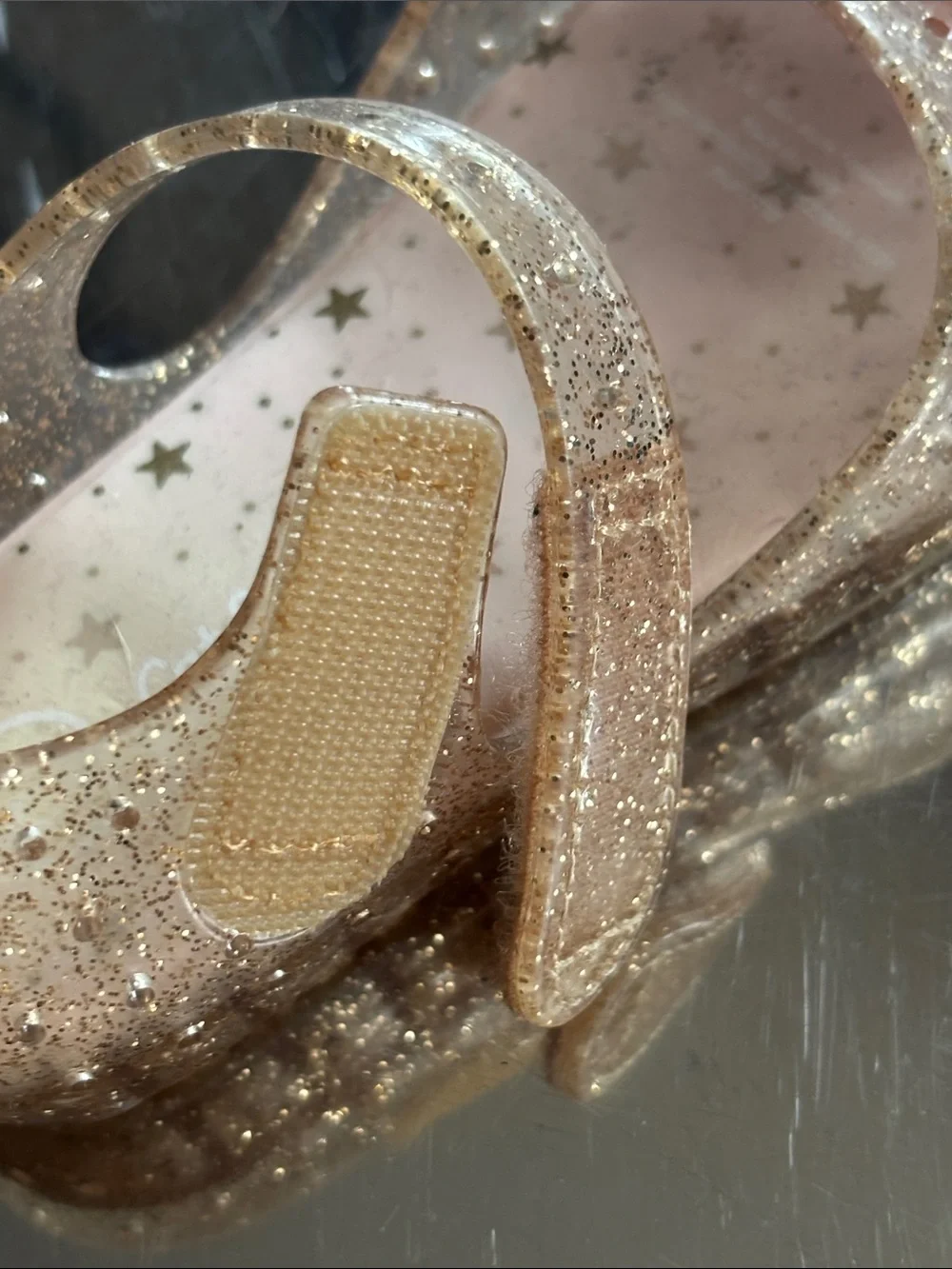 Cat & Jack Glitter Gold Mary Janes with Pink Ballerina Charm
